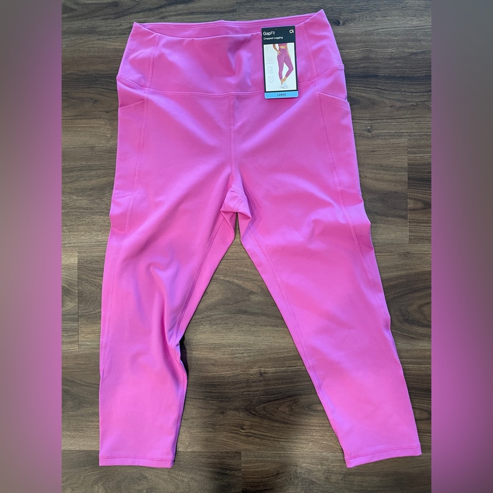 GapFit Ladies size Large, pink, cropped leggings. NWT!  Moisture wicking fabric.